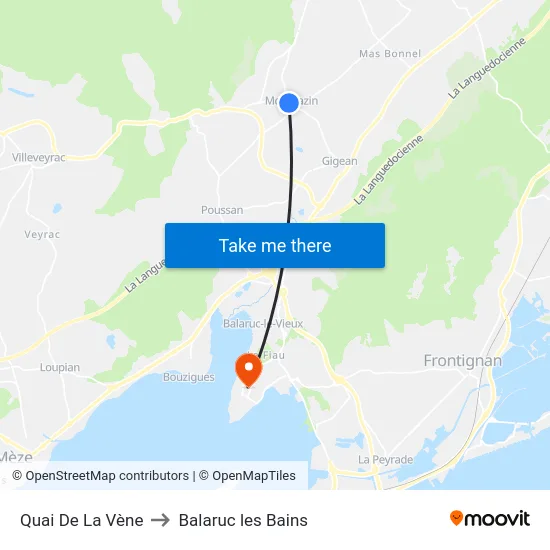 Quai De La Vène to Balaruc les Bains map