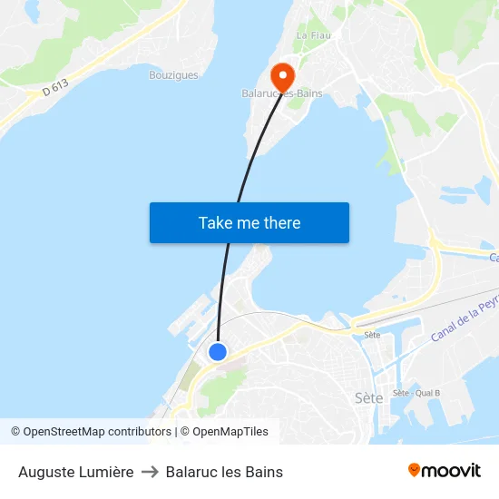 Auguste Lumière to Balaruc les Bains map