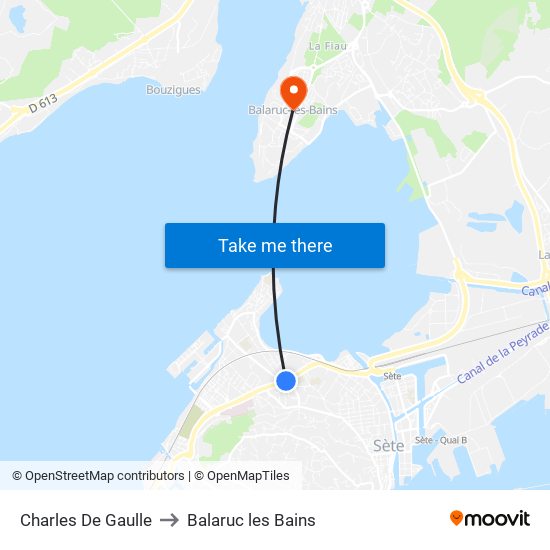 Charles De Gaulle to Balaruc les Bains map