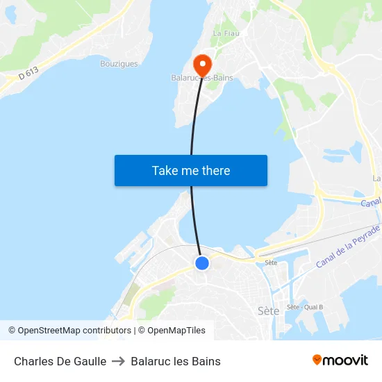 Charles De Gaulle to Balaruc les Bains map