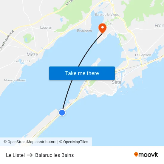 Le Listel to Balaruc les Bains map