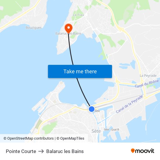 Pointe Courte to Balaruc les Bains map