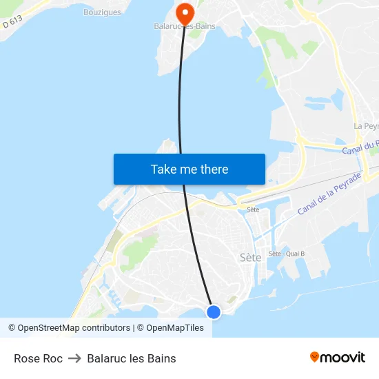 Rose Roc to Balaruc les Bains map