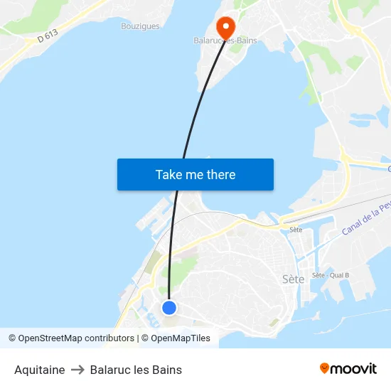 Aquitaine to Balaruc les Bains map
