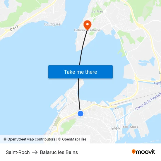 Saint-Roch to Balaruc les Bains map