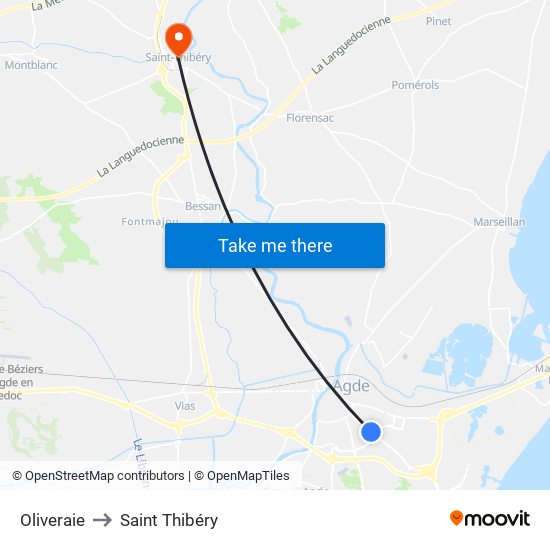 Oliveraie to Saint Thibéry map