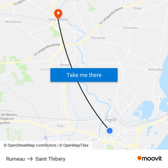 Rumeau to Saint Thibéry map