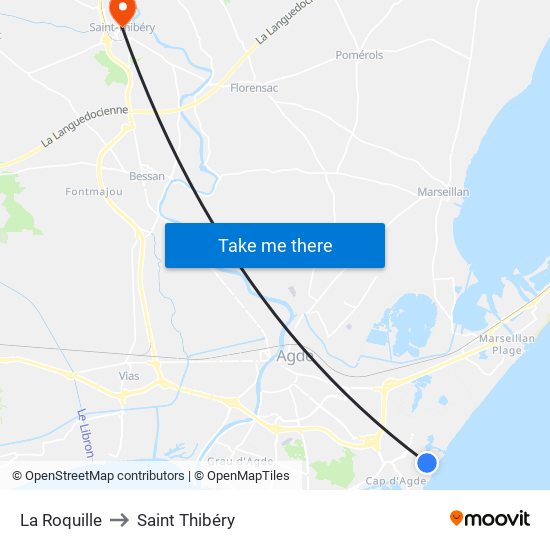 La Roquille to Saint Thibéry map