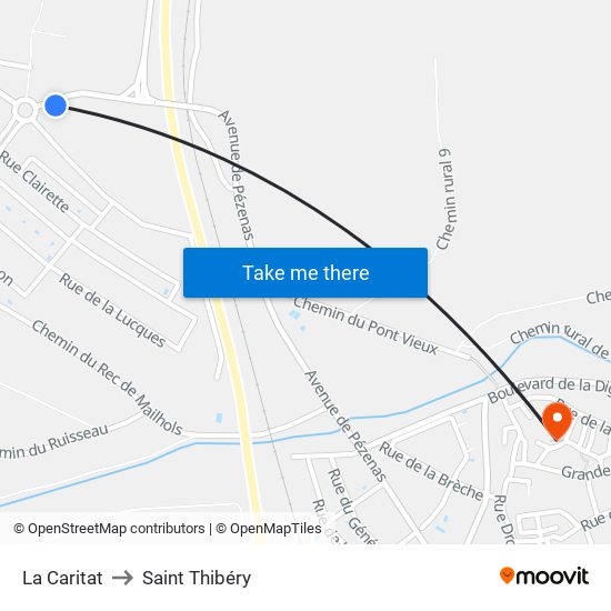 La Caritat to Saint Thibéry map
