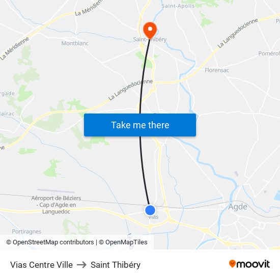 Vias Centre Ville to Saint Thibéry map