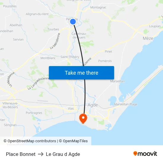 Place Bonnet to Le Grau d Agde map