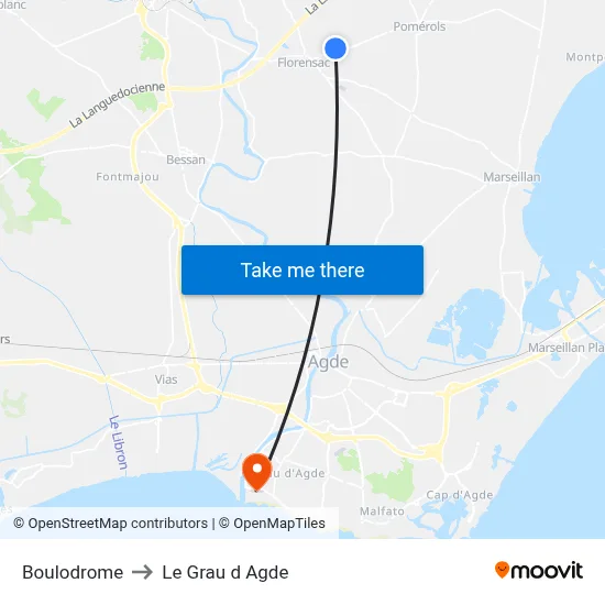 Boulodrome to Le Grau d Agde map