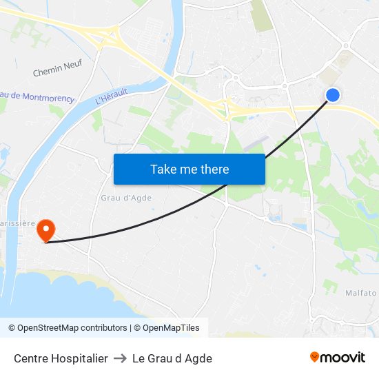 Centre Hospitalier to Le Grau d Agde map