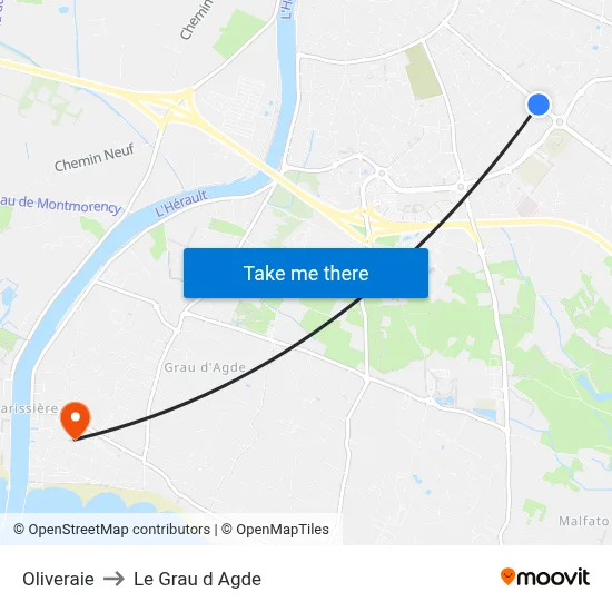 Oliveraie to Le Grau d Agde map