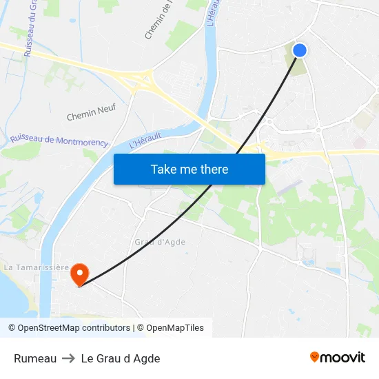 Rumeau to Le Grau d Agde map