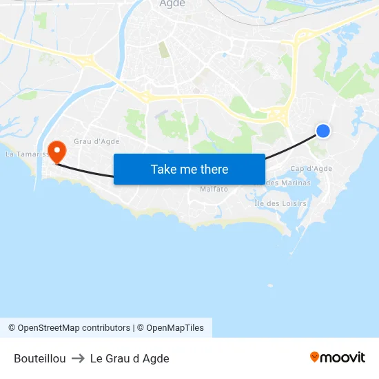 Bouteillou to Le Grau d Agde map