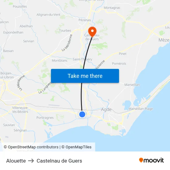 Alouette to Castelnau de Guers map