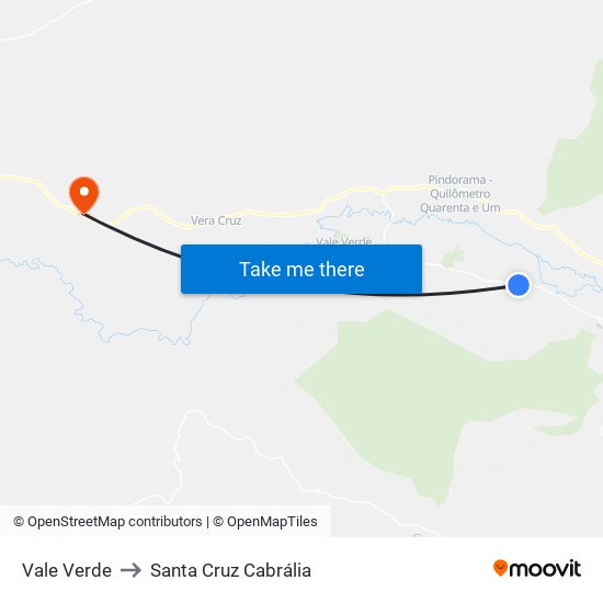 Vale Verde to Santa Cruz Cabrália map