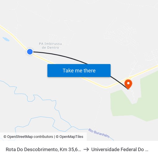 Rota Do Descobrimento, Km 35,6 Sentido Oeste to Universidade Federal Do Sul Da Bahia map