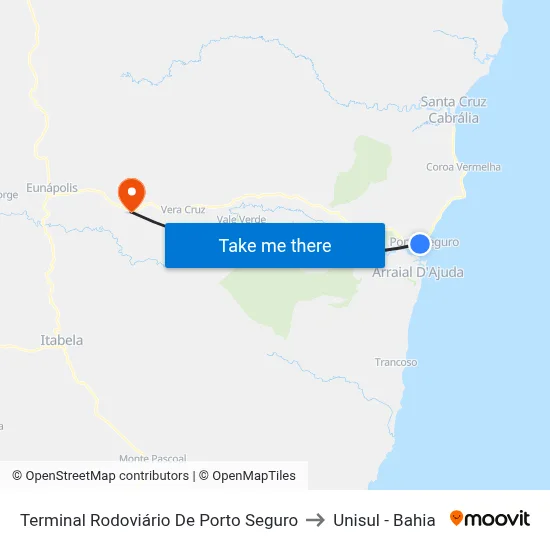 Terminal Rodoviário De Porto Seguro to Unisul - Bahia map