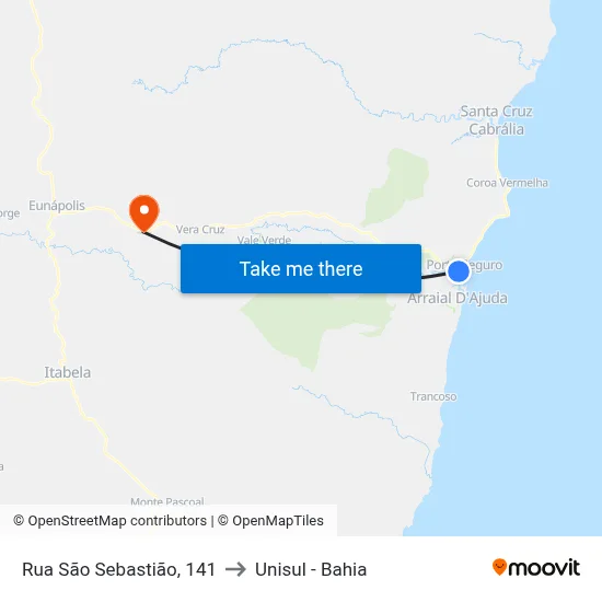 Rua São Sebastião, 141 to Unisul - Bahia map