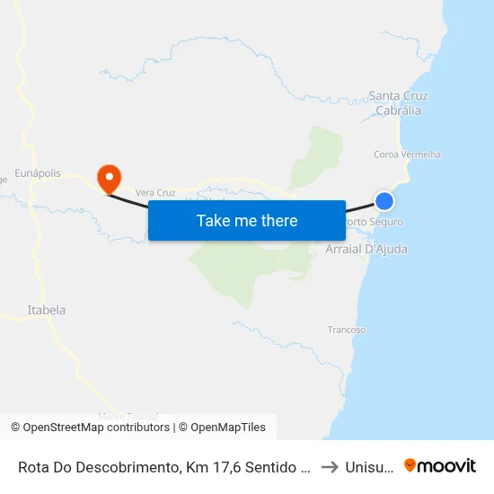Rota Do Descobrimento, Km 17,6 Sentido Norte | Complexox De Lazer Toa Toa to Unisul - Bahia map