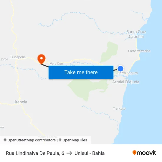 Rua Lindinalva De Paula, 6 to Unisul - Bahia map