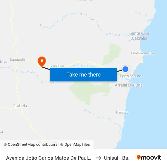 Avenida João Carlos Matos De Paula, 9 to Unisul - Bahia map