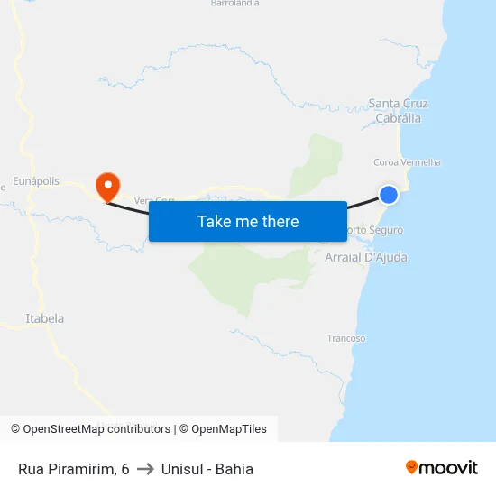 Rua Piramirim, 6 to Unisul - Bahia map