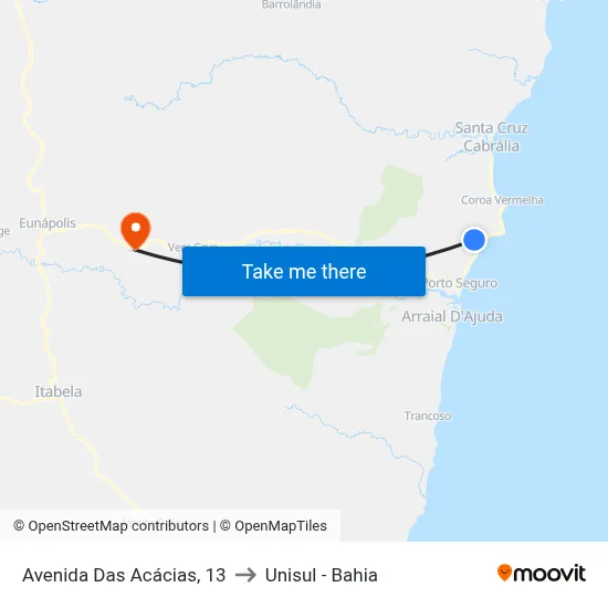 Avenida Das Acácias, 13 to Unisul - Bahia map