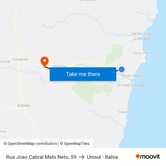 Rua Joao Cabral Melo Neto, 59 to Unisul - Bahia map