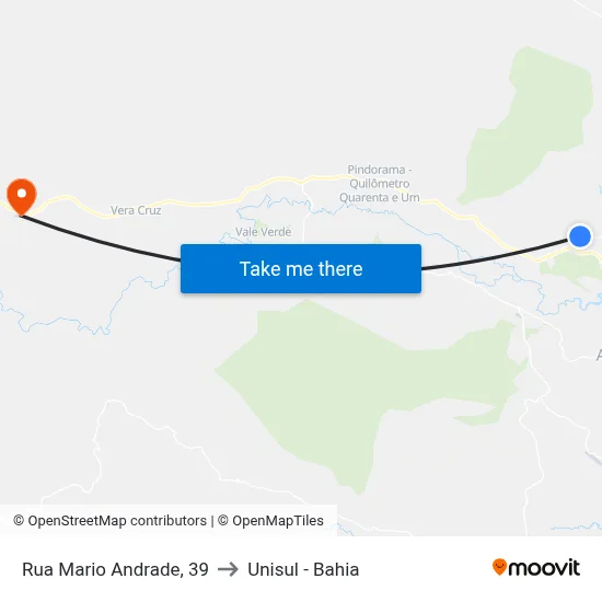 Rua Mario Andrade, 39 to Unisul - Bahia map