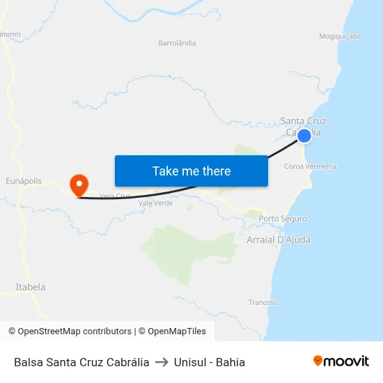 Balsa Santa Cruz Cabrália to Unisul - Bahia map