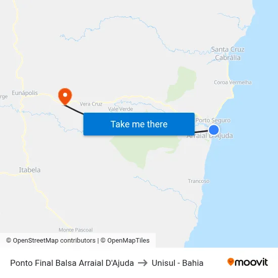 Ponto Final Balsa Arraial D'Ajuda to Unisul - Bahia map