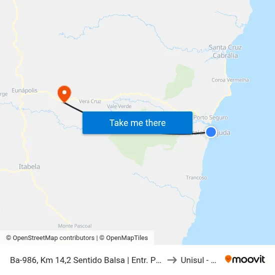 Ba-986, Km 14,2 Sentido Balsa | Entr. Praia Araçaípe to Unisul - Bahia map
