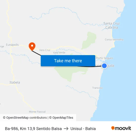Ba-986, Km 13,9 Sentido Balsa to Unisul - Bahia map