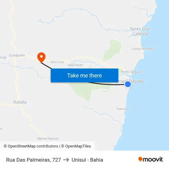 Rua Das Palmeiras, 727 to Unisul - Bahia map