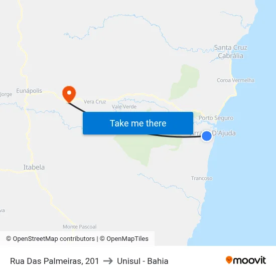 Rua Das Palmeiras, 201 to Unisul - Bahia map