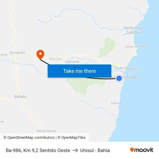 Ba-986, Km 9,2 Sentido Oeste to Unisul - Bahia map