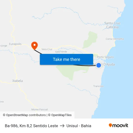 Ba-986, Km 8,2 Sentido Leste to Unisul - Bahia map