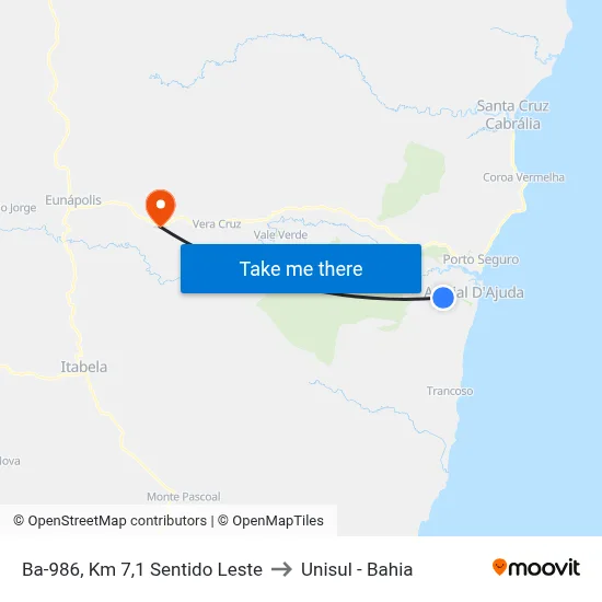 Ba-986, Km 7,1 Sentido Leste to Unisul - Bahia map