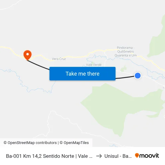 Ba-001 Km 14,2 Sentido Norte | Vale Verde to Unisul - Bahia map