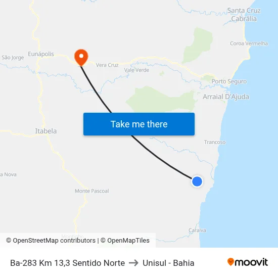 Ba-283 Km 13,3 Sentido Norte to Unisul - Bahia map
