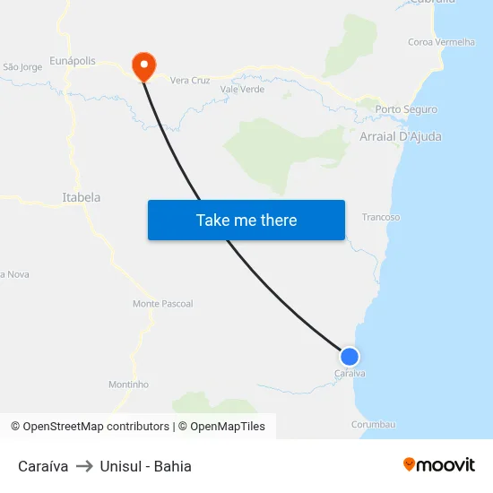 Caraíva to Unisul - Bahia map