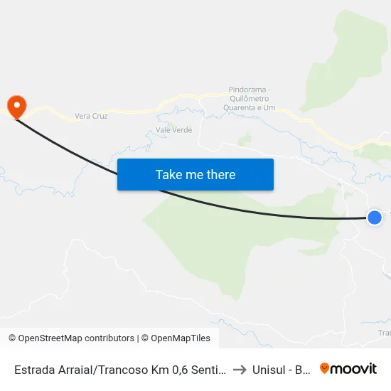 Estrada Arraial/Trancoso Km 0,6 Sentido Norte to Unisul - Bahia map