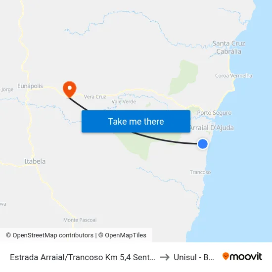Estrada Arraial/Trancoso Km 5,4 Sentido Sul to Unisul - Bahia map