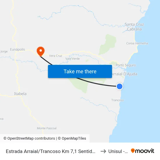 Estrada Arraial/Trancoso Km 7,1 Sentido Sul | Entr. Praia Taípe to Unisul - Bahia map