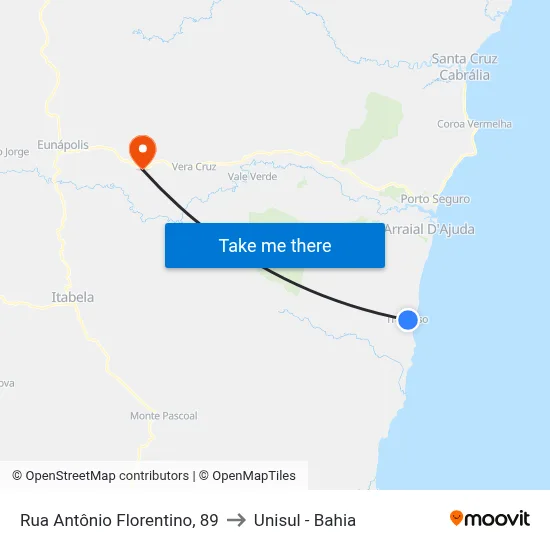 Rua Antônio Florentino, 89 to Unisul - Bahia map