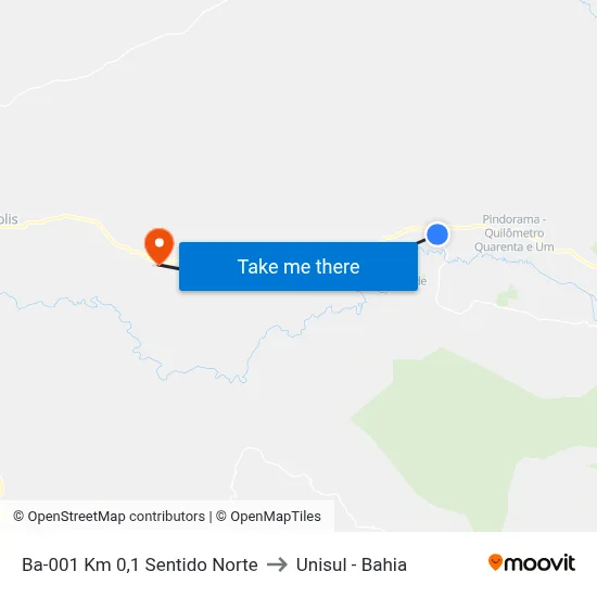 Ba-001 Km 0,1 Sentido Norte to Unisul - Bahia map
