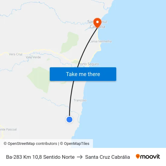 Ba-283 Km 10,8 Sentido Norte to Santa Cruz Cabrália map